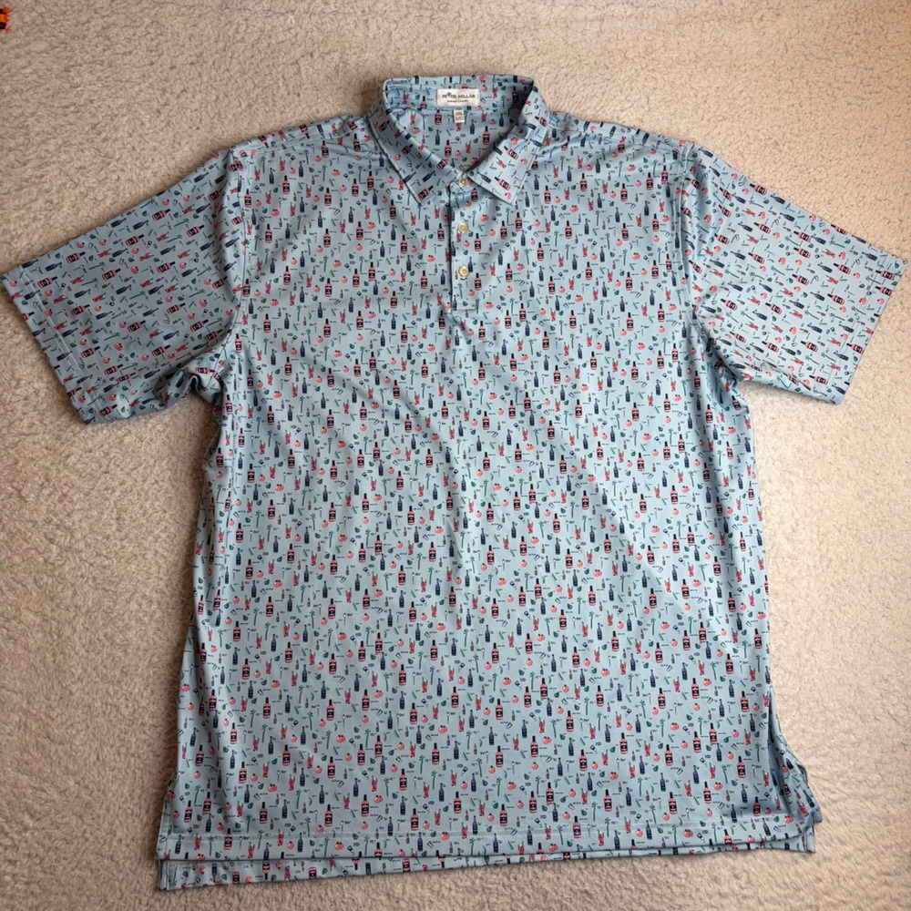 Peter Millar Summer Comfort Polo Shirt XXL Blue Bloody Mary Print MS19EK23S